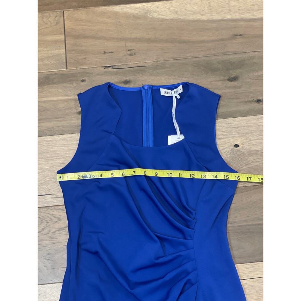 Grace Karin Blue Asymmetrical Ruched Ruffle Dress Queen Anne Neckline NWT Size M - Picture 6 of 8